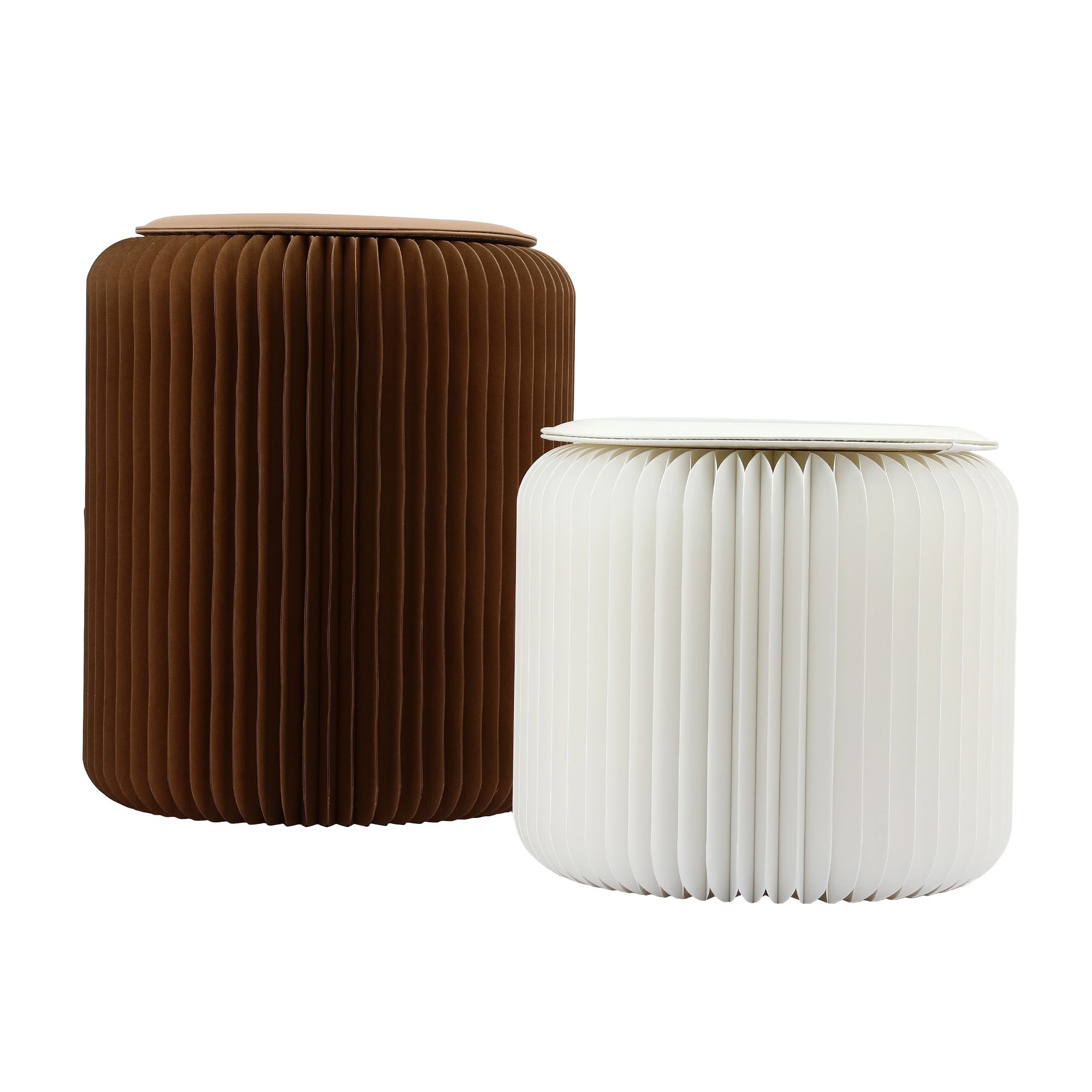 Artiss Accordion Folding Paper Stools Set Includes 2 Cushions Natural Kraft 100KG Capacity — image 3