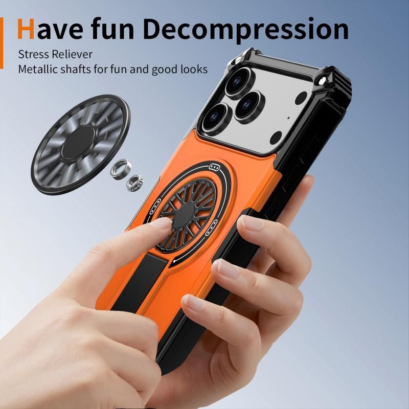 Armor Heavy Duty Magnetic Rotating Ring Kickstand Phone Case For iPhone 14 Pro, Anti-Drop Protective Cover In Orange โ image 3