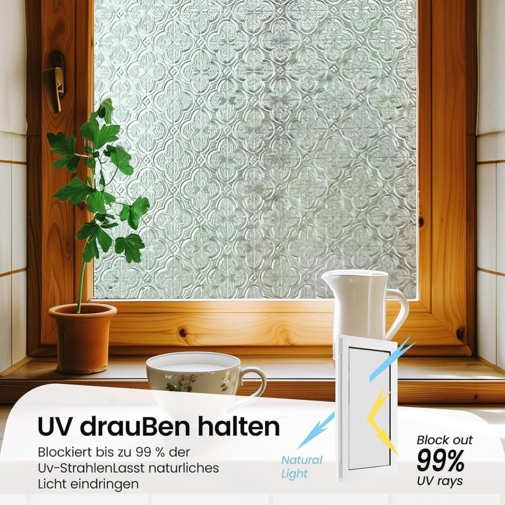 3D Window Film Self-Adhesive Privacy UV Heat Protection Decorative Reusable for Bathroom Home, Compatible with Glass, 45cmx5m — image 3