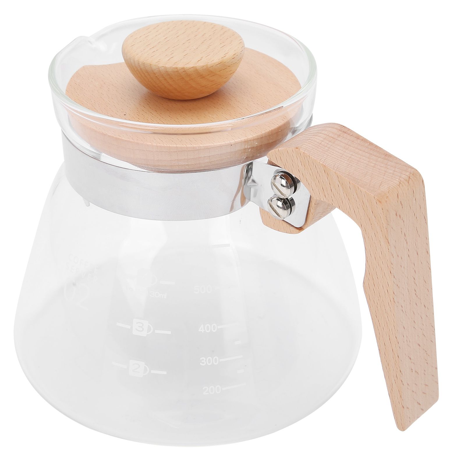 Pour Over Coffee Maker 600ml Glass Coffee Server Pot with Wooden Handle Lid for Home Office — image 5