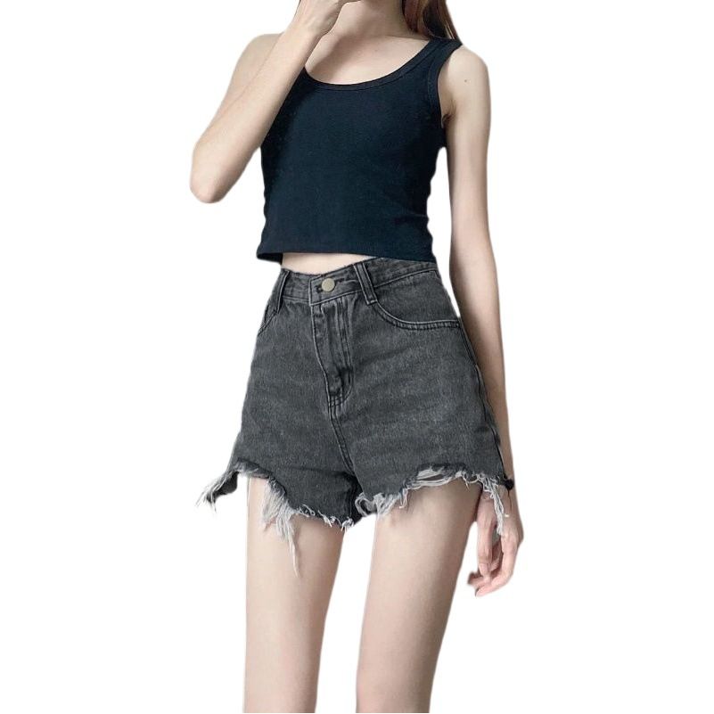 Women High Waist Denim Shorts Summer Cotton White 2XL โ image 2