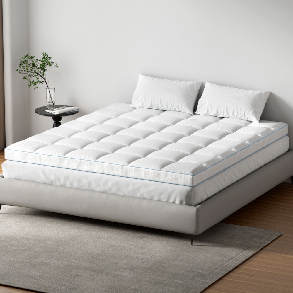 Giselle Bedding 1500GSM Bamboo Pillowtop Mattress Topper 10cm Thick Pad for Back Pain Relief, High Loft Cooling Underlay for Dorm & Guest Bed, 45cm Deep Pocket