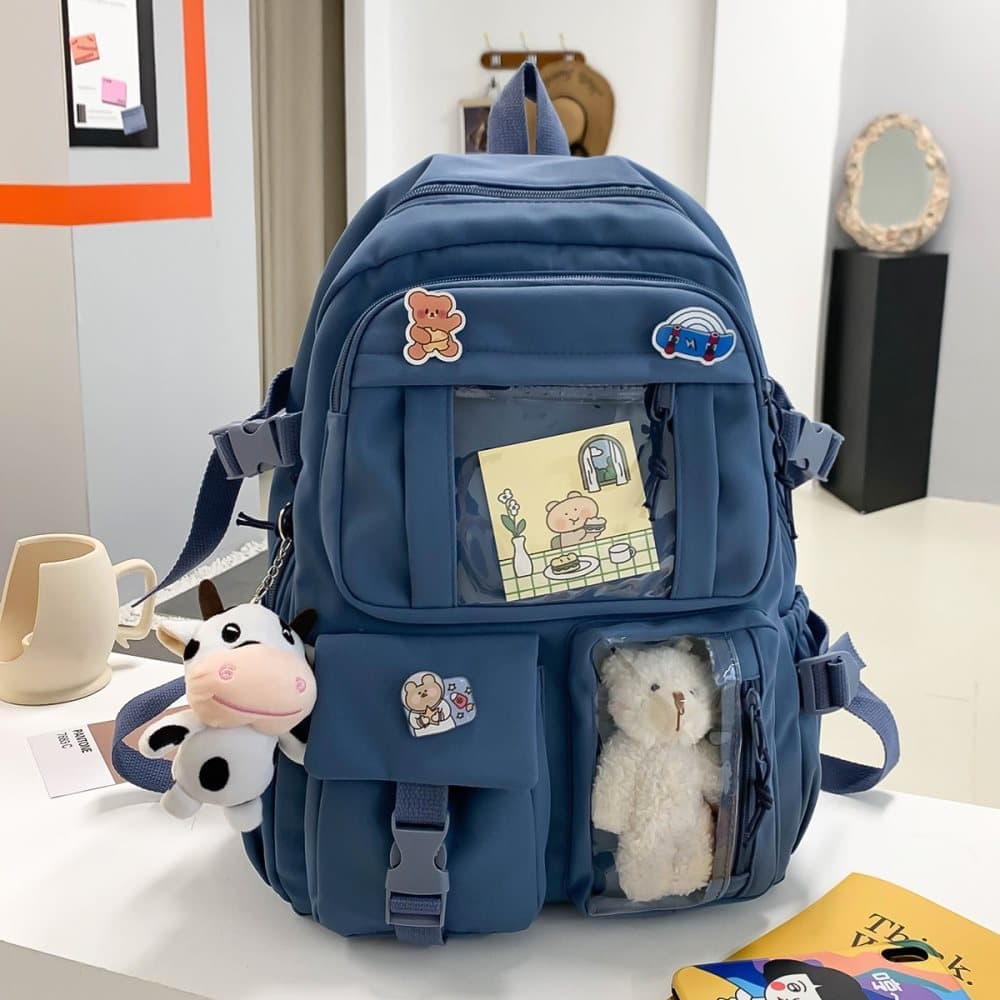 Blue Cute School Backpack for Girls Waterproof with Accessories and Plush Pendant, Ideal for School and Travel — image 6
