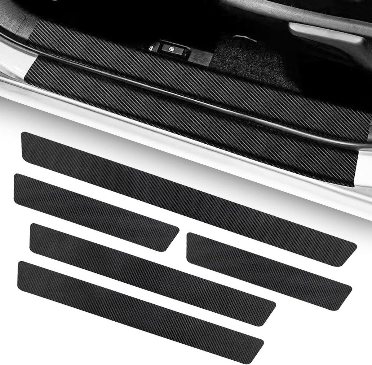 Car Door Sill Moldings - Set of 5, Universal Entry Moldings for SUVs, Anti-Scratch Stickers with Film