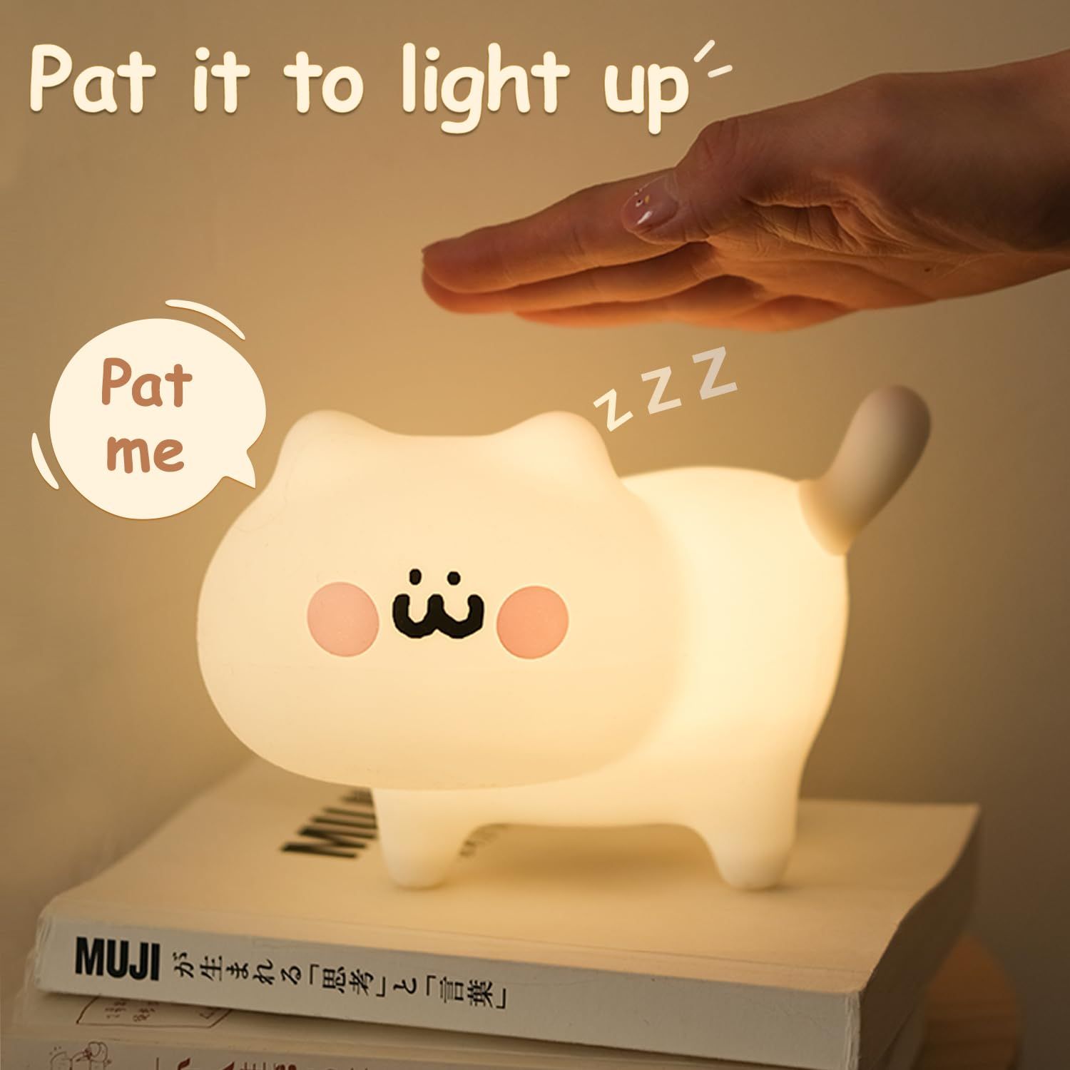 LED Nursery Night Lights for Kids, Animal Cat Silicone Night Light with Touch Sensor, Warm White Portable and Rechargeable Sleep — image 3
