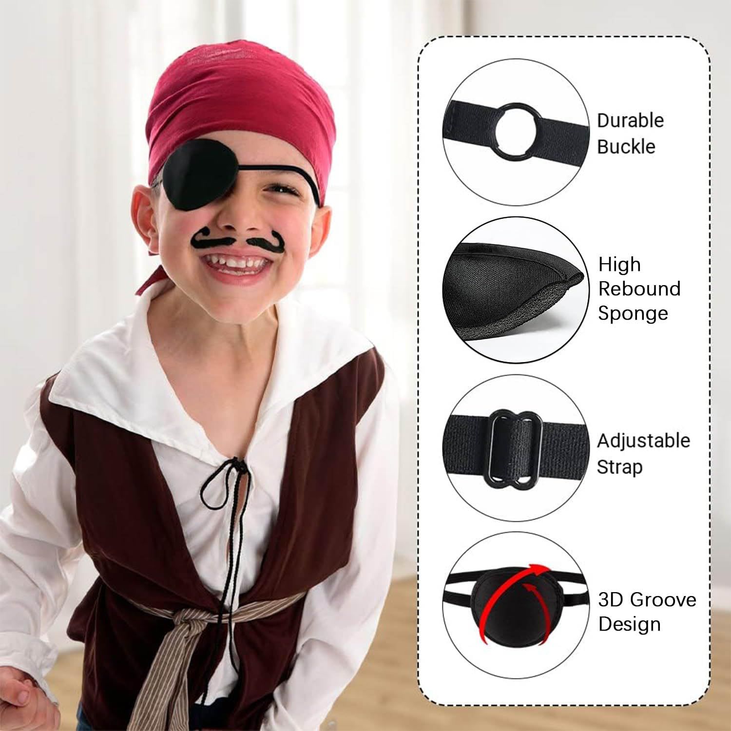 Eye Patches for Adults and Kids, 3D Medical Eye Patch for Adults Left and Right Eye,Adjustable Eyepatch for Lazy Eye After — image 3