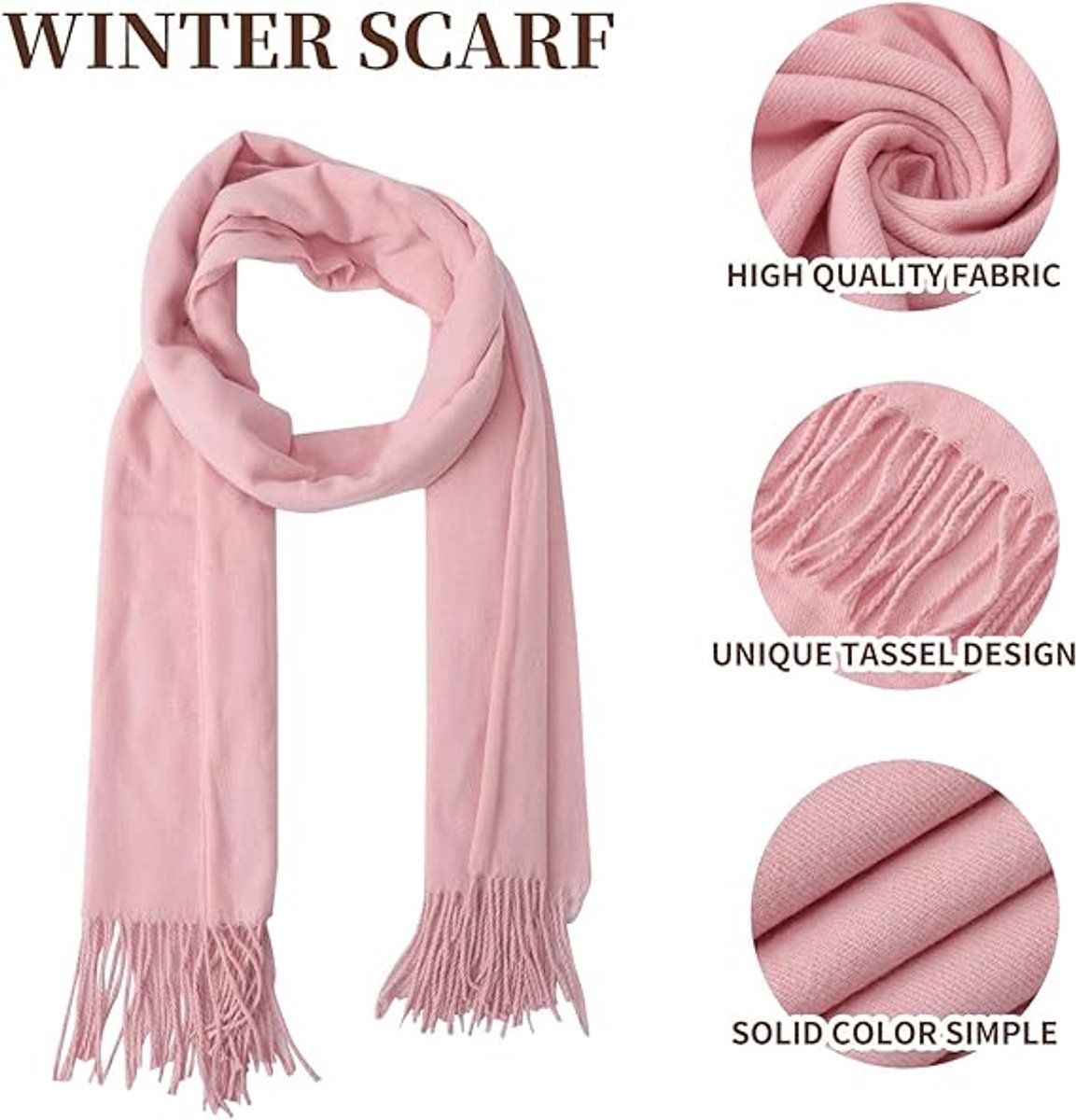 Women's Woven Winter Scarf, Large Tassel Shawl Wrap, Soft Warm Neck Warmer for Cold Weather Outfits, 70x200 cm, Pink โ image 3