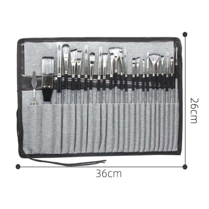 24pc Artist Paint Brush Set with Canvas Roll-Up Case - Nylon Hair Brushes for Acrylic Watercolor Oil Gouache Painting โ image 2