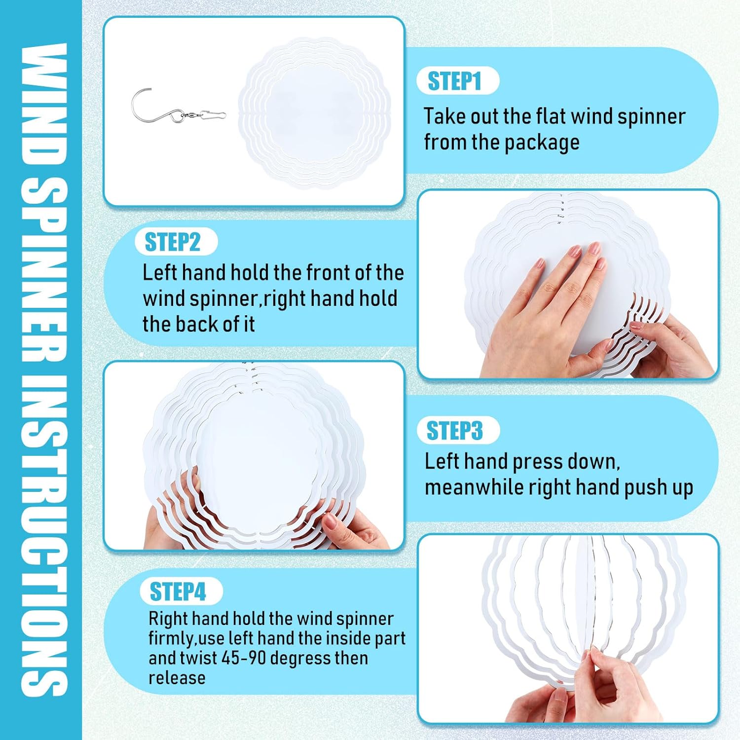 16 Pack 8 Inch Sublimation Wind Spinner Blanks 3D Aluminum Wind Spinners Hanging Wind Spinners DIY Crafts Ornaments Bulk for Indoor Outdoor Garden Yard Window — image 4