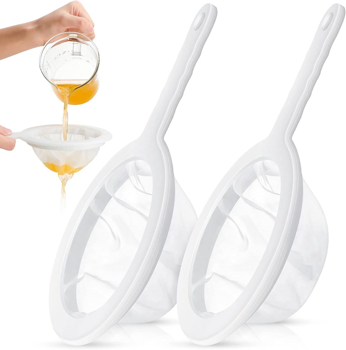 2 pieces 24 cm ultra-fine sieve - nylon juice strainer - yogurt strainer - plastic colander with handle - mini brine shrimp separator net for the kitchen