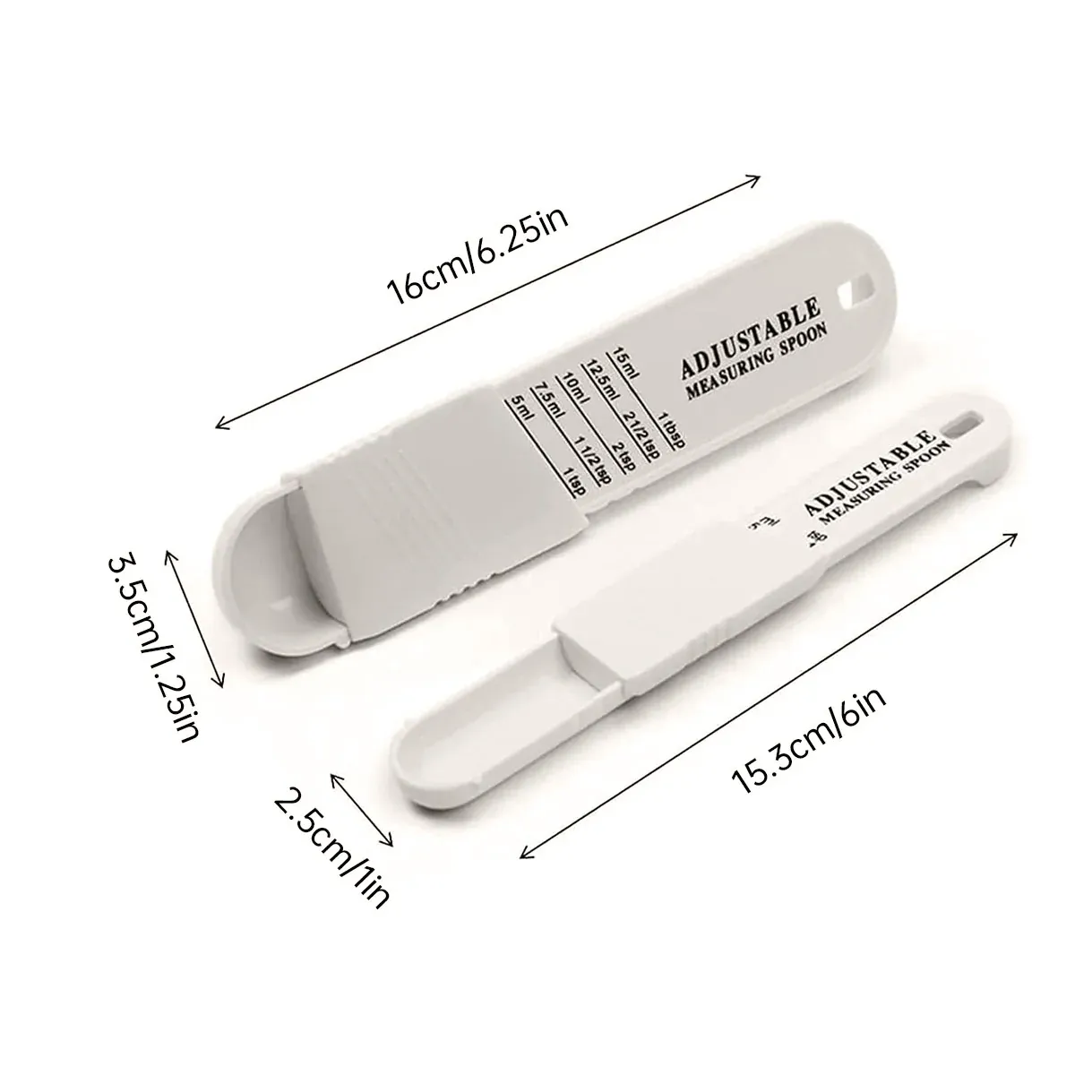2PCS Adjustable ml Gram Plastic Measuring Spoon Scale Kitchen For Metering Spoon - White — image 3