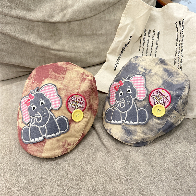 Cute Elephant Applique Beret Hat - Soft Fabric, Adjustable Fit, Retro Newsboy Cap(red) โ image 3