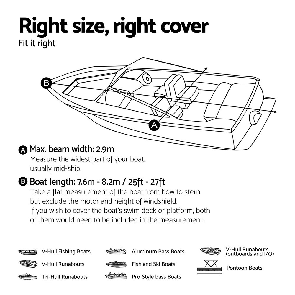 Seamanship Boat Cover 25-27ft Trailerable Jumbo Marine 600D Heavy Duty Black — image 3