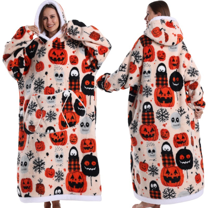 Skull Design Oversized Hooded Blanket for Adults - Ultra Soft & Warm Wearable Fleece Throw with Giant Pocket, Perfect for Winter, Christmas & Valentine's Day — image 6