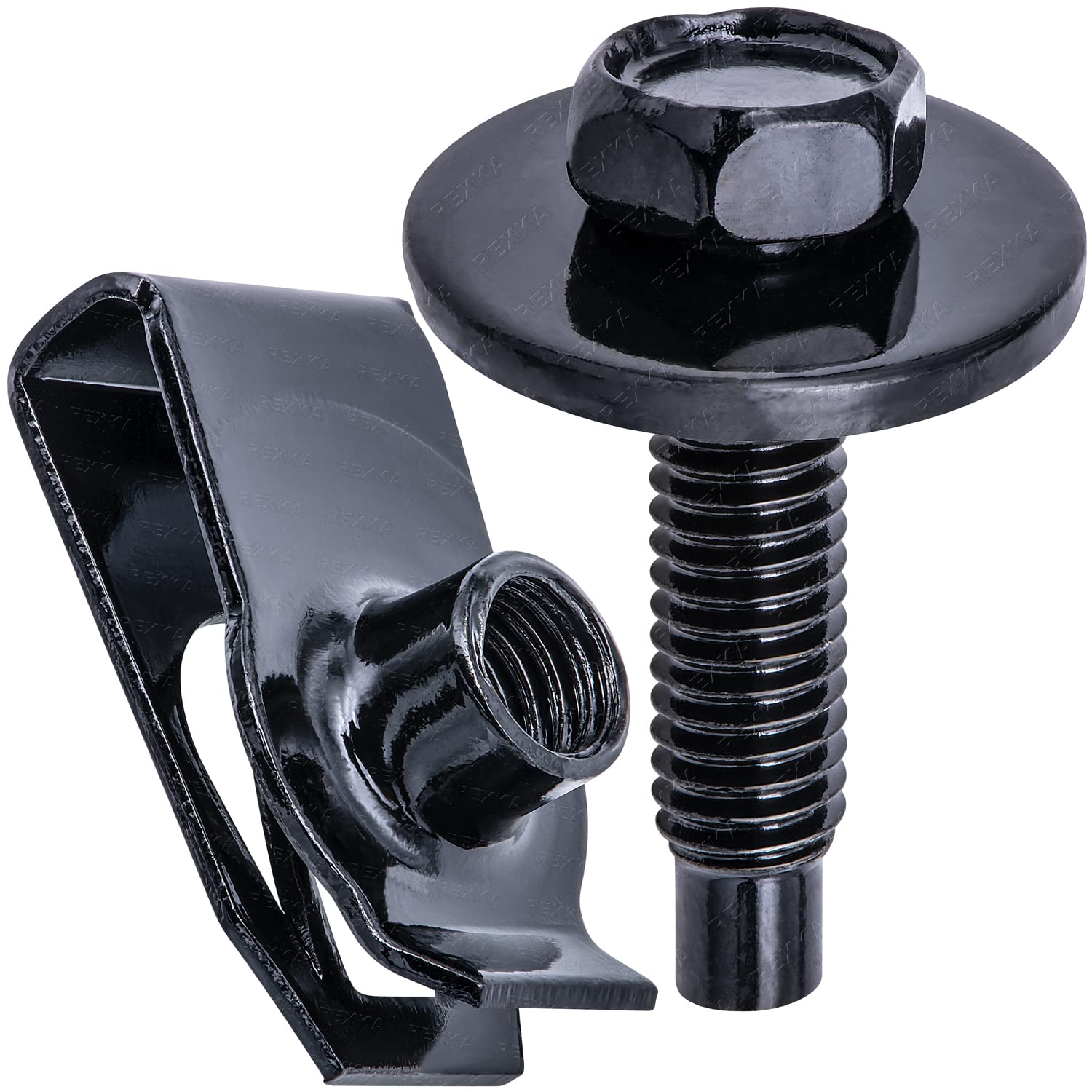 Rexka 15 Sets M6-1.0 Extruded U Nuts & Hex Head SEMS Body Bolts Kits for GM Ford Chevy Chrysler Jeep Dodge - Multipurpose - Bumper Fender Splash Shield Under