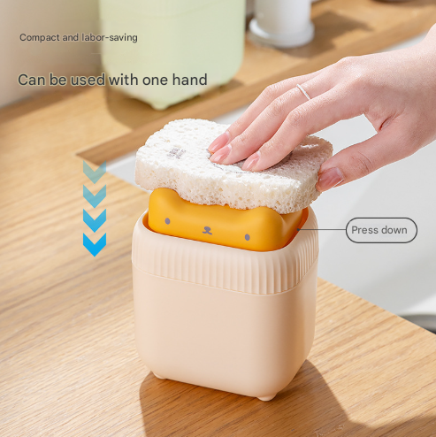 2 Pcs Green Cute Cat Press-to-Dispense Soap Pump & Sponge Caddy for Kitchen Sink โ image 2