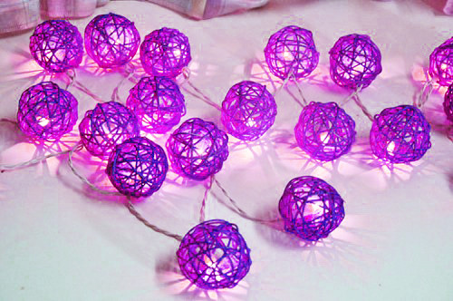 1 Set of 20 LED Cassis Purple 5cm Rattan Cane Ball Battery Powered String Lights Christmas Gift Home Wedding Party Bedroom Decoration Table Centrepiece โ image 4