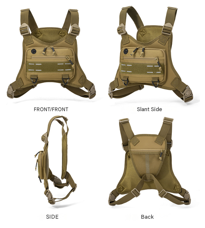Black Camouflage Tactical Chest Rig Bag with Multi Zipper Pockets - Waterproof Nylon Utility Vest Pack, Breathable Back Pad and Adjustable Straps โ image 2