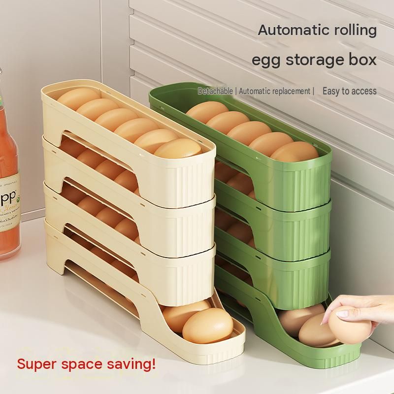 2-Tier Yellow Rolling Egg Storage Box - Grade PP Plastic - Automatic Dispensing, Space Saving Fridge Organizer, Detachable Design for Kitchen and Refrigerator — image 3