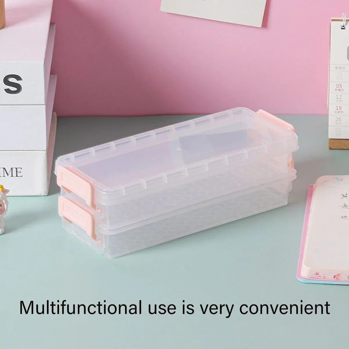 3PCS Clear Plastic Desktop Storage Box 2 Layer Holder DIY Stationery Pencil Case - Yellow โ image 6