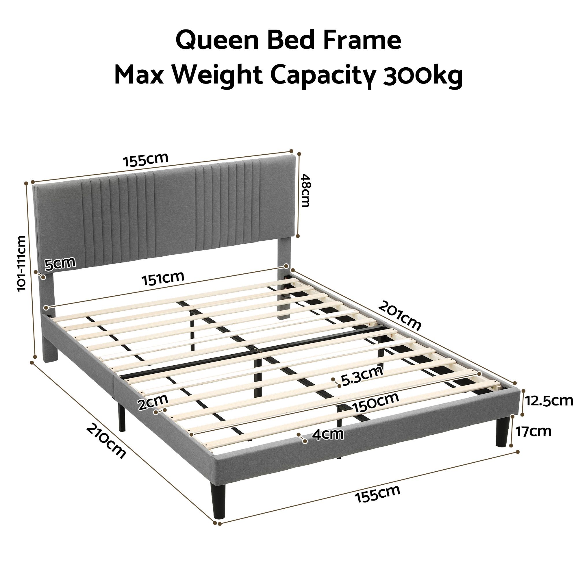 Artiss Queen Bed Frame with Adjustable Headboard, Grey, 300kg Capacity โ image 3