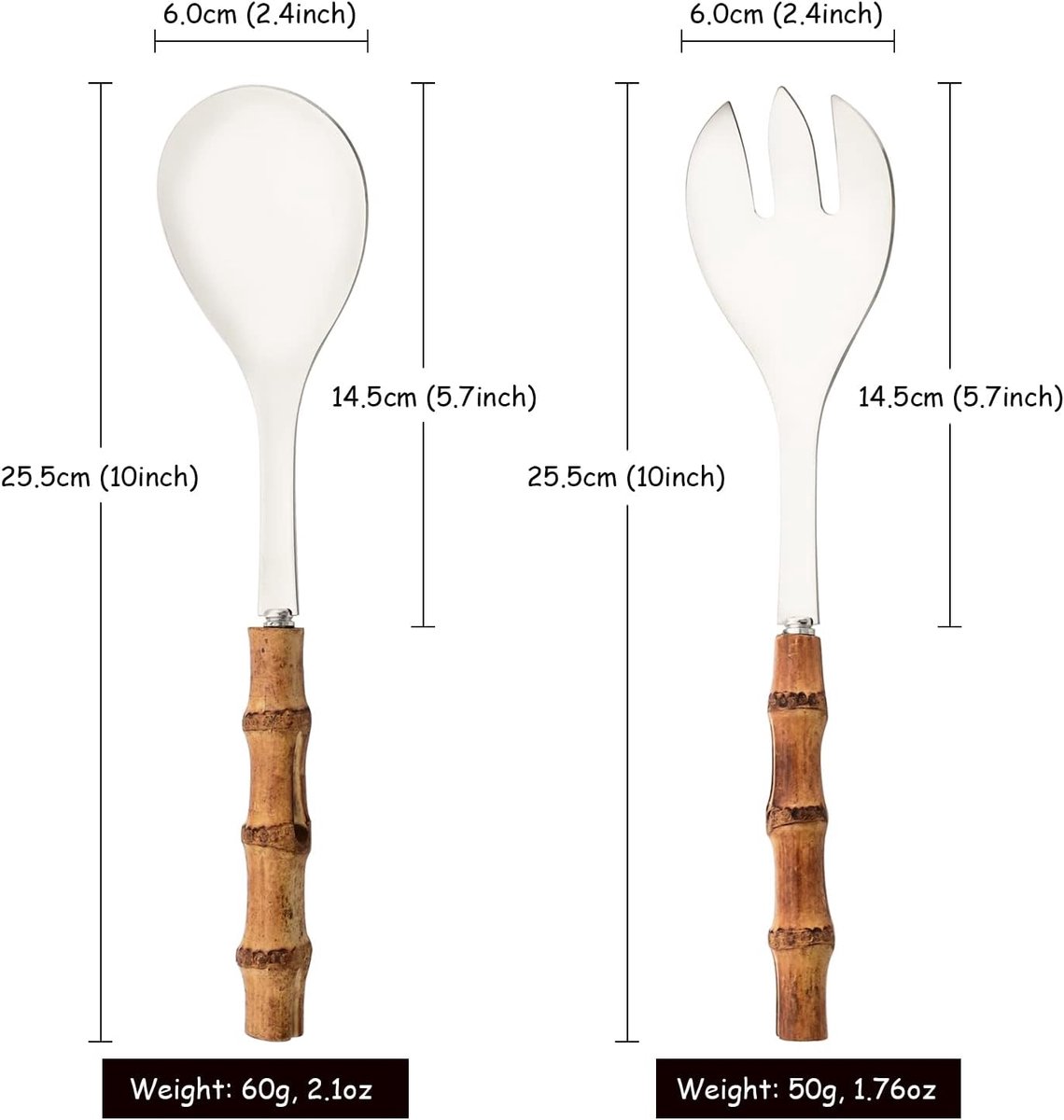 Cutlery set - including spoon and fork - made of 304 stainless steel - with natural bamboo handles, 25 cm long - suitable for kitchens, parties, buffets, etc — image 5