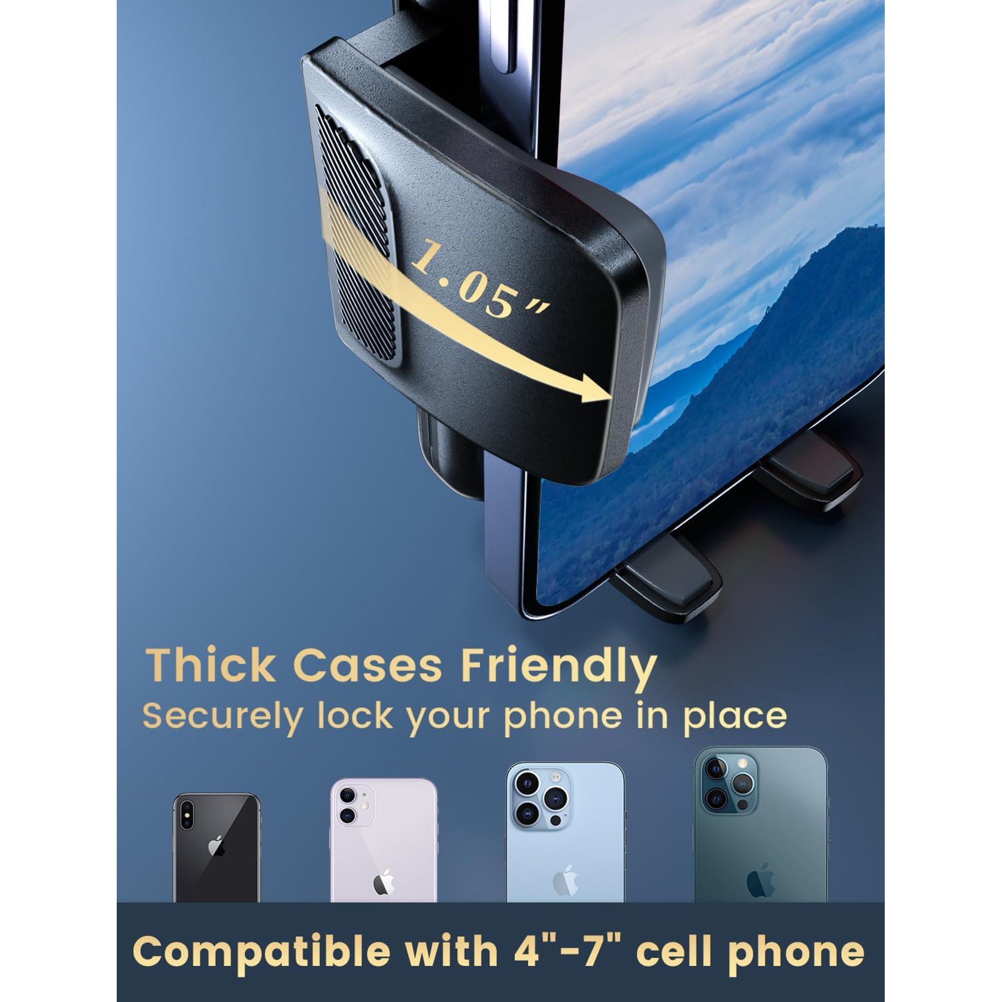 Phone Holder for Car Air Vent, Never Blocking Cell Phone Mount for iPhone 17 Pro Max and Samsung Android Smartphones with Thick Cases — image 3