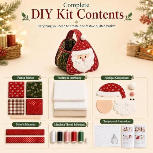 Christmas Character Quilted Carry Basket, DIY Fabric Storage Basket (#D) | Foldable Handmade Storage Bin, Decorative Home Organizer for Home Storage - Multi โ image 3