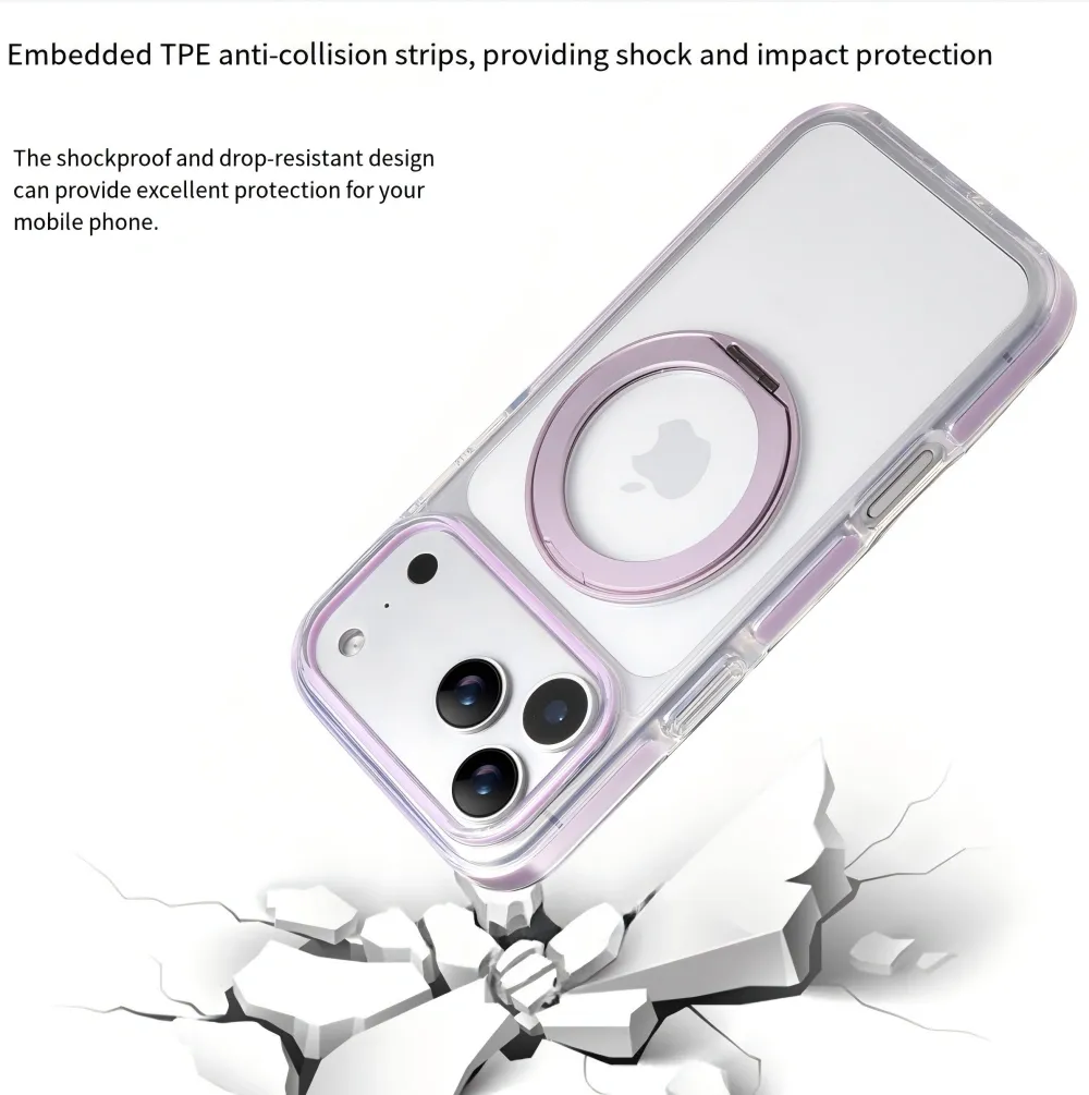 Clear MagSafe iPhone 17 Pro Case with 360° Rotating Ring Stand - Purple Edition — image 3