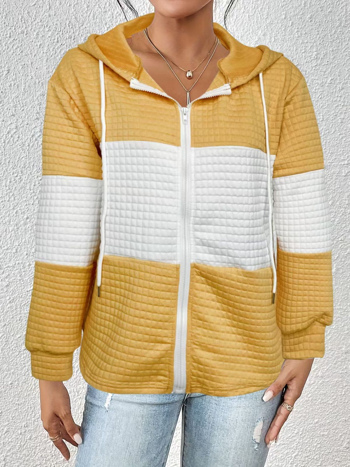 Women'S Hooded Jacket Two-Tone Jacket Drawstring Jacket Casual Jacket Australia - Sky Blue - Size XL(AU XL/EU52) โ image 5