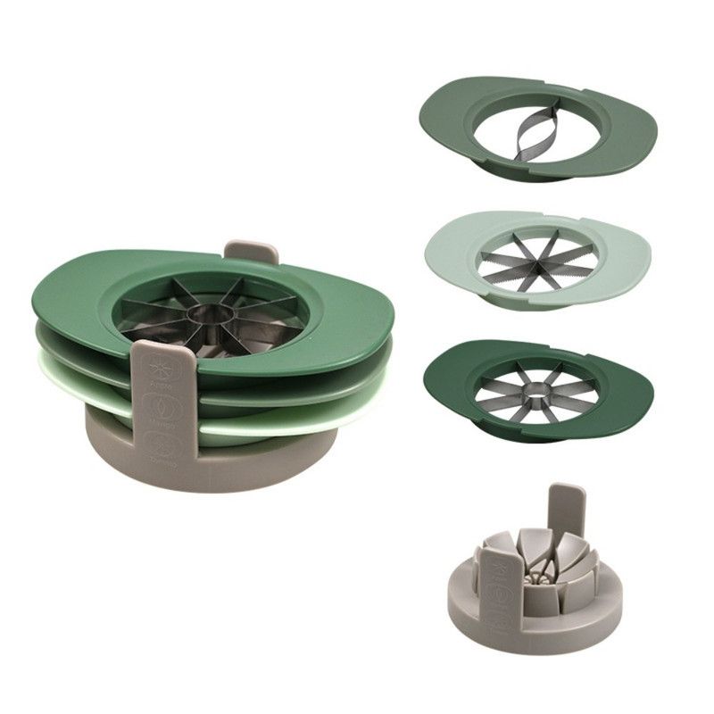 3-in-1 Multi-Fruit Slicer Set, Apple, Mango, and Tomato Cutter, Stackable Vegetable Cutting Kitchen Tool—Green