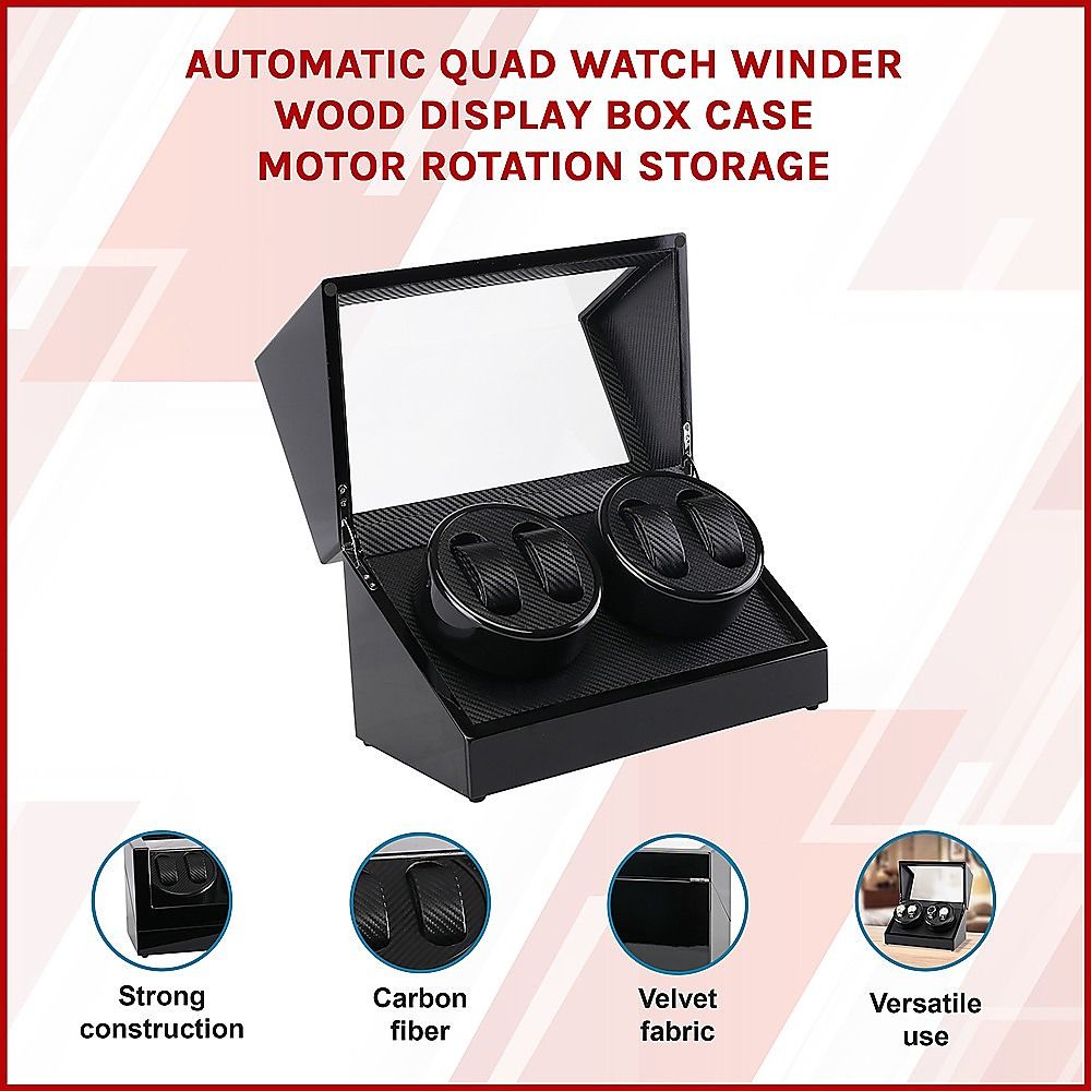 Automatic Quad Watch Winder Wood Display Box Case Motor Rotation Storage — image 4