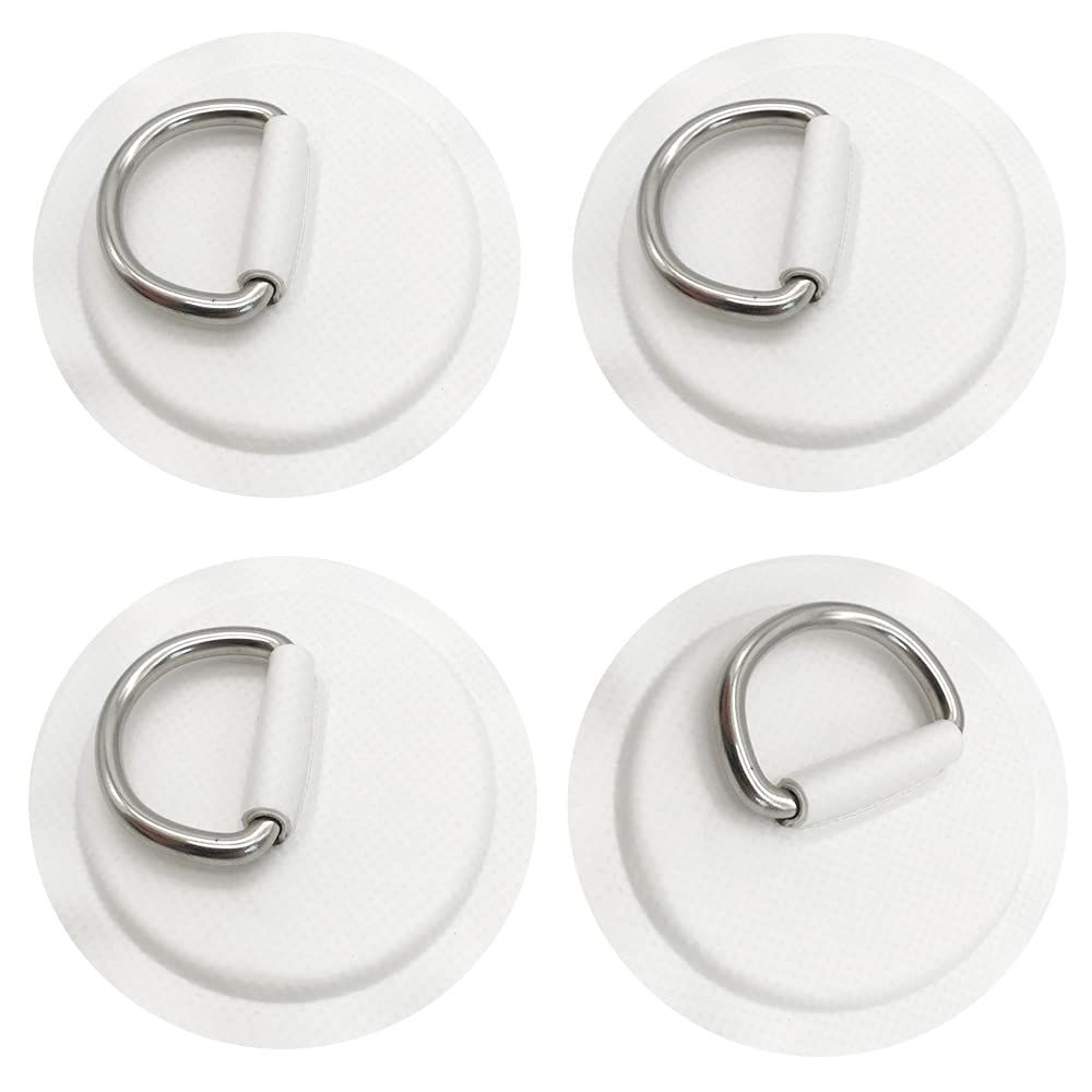 4 Pieces Pad/Patch D Rings for PVC Inflatable Boat Canoe Raft Stainless Steel D-Ring Patch Dinghy Kayak Surfboard Paddle Board