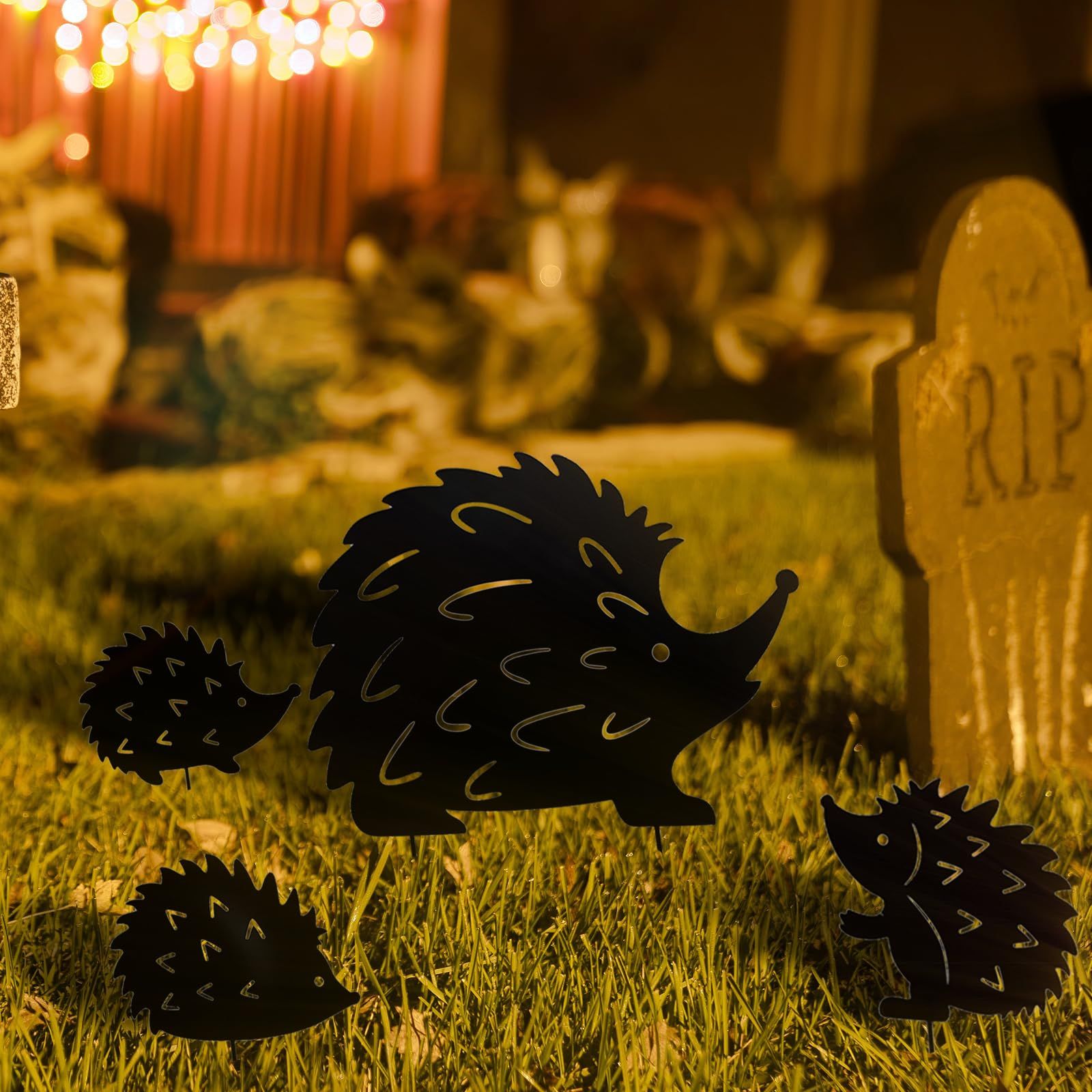 Hedgehog Decorations Outdoor Garden Stake Metal Hedgehog Decorative Garden Stakes, Yard Decor Art Lawn, Black Set of 4 — image 3