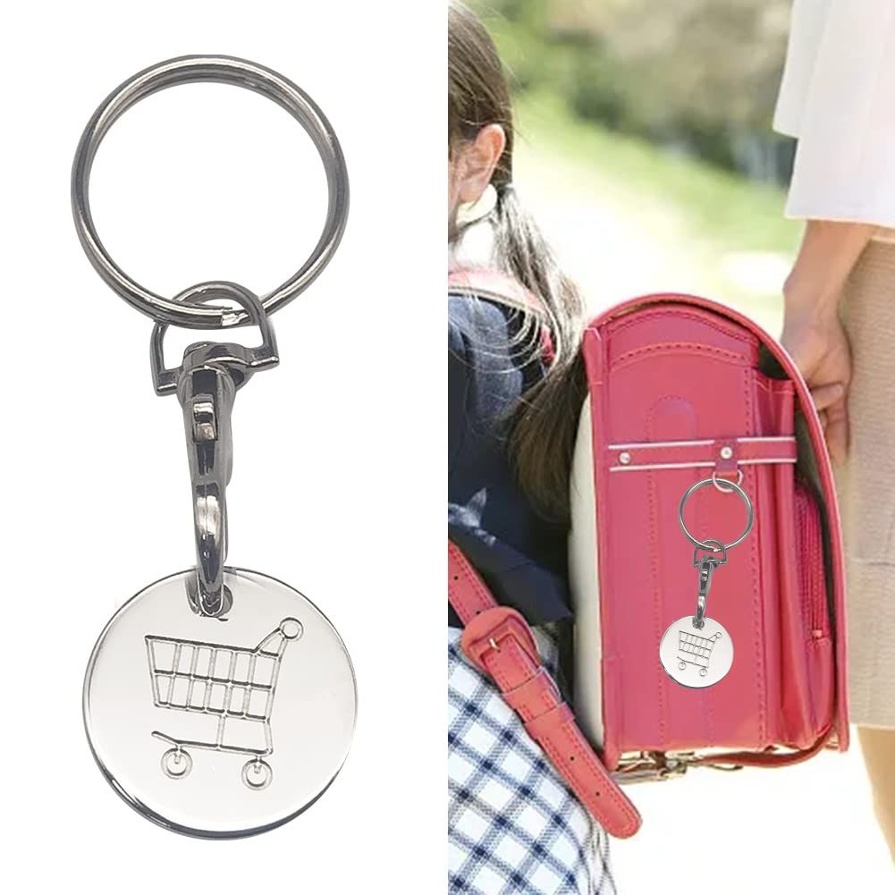 Shopping Trolley Tokens Key Ring,Stainless Steel Shopping Trolley Remover Grocery Cart Coin Keychain, Unlock Release Key for Meters — image 5