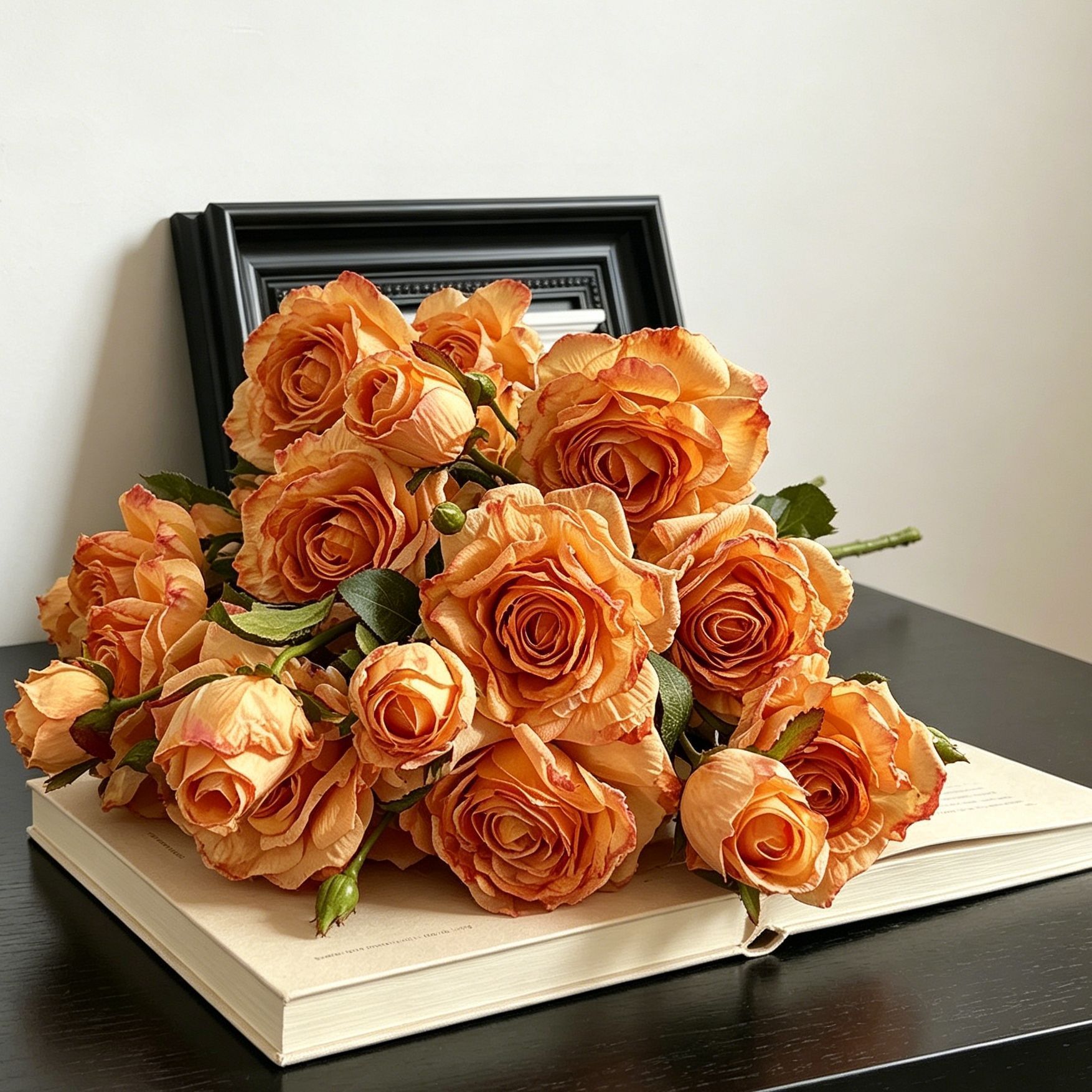 Vintage Burnt Edge Artificial Rose, Orange Warm Decor, 3 Pack — image 2