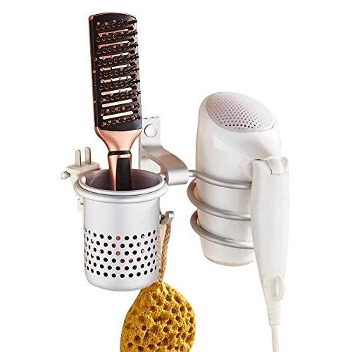 Aluminum Storage Holder Wall Mount Hair Dryer Holder Wall Phone Holder with Fixing Screws for Hair Dryer(Silver) — image 2