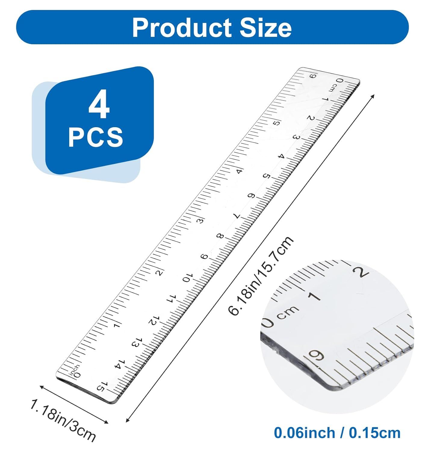 4Pcs 6 Inch Ruler, Plastic Clear Ruler 6 inch Small Rulers for Drawing & Underlining, Short Transparent Straight Measuring Tool Ideal for Journaling School โ image 2