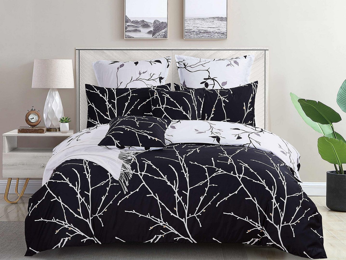 Tree Reversible Queen Size White Duvet Quilt Cover Set โ image 2