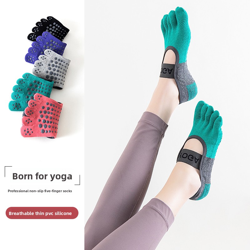 3-PCS Rose red Anti-Slip Yoga Socks 5 Toe Low Cut Grips Cotton Pilates Socks Breathable for Women Fitness Dance Barre and Home Workout โ image 2