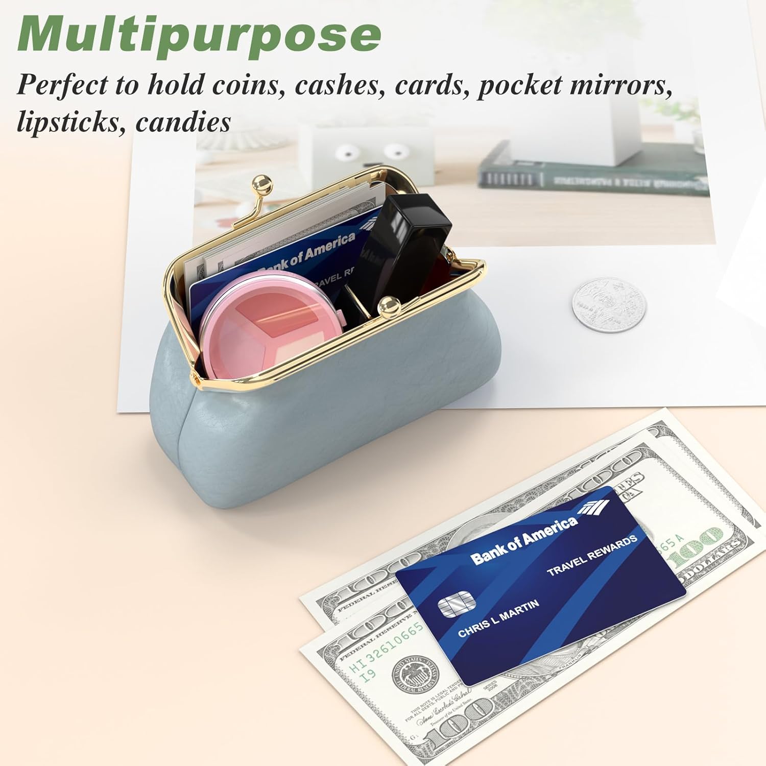 Coin Purse, Small PU Leather Change Purse, Coin Purse Wallet with Clasp, Car Coin Holder Pouch for Woman Men Kids Girls, Blue โ image 6