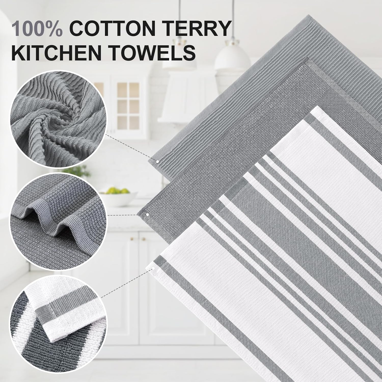 Homaxy Dishcloths Set, 12 x 12 Inches and 13 x 28 Inches, Set of 8 Bulk Kitchen Towels Set, Dark Grey and Premium Kitchen Towels(18”x 28”, 6 Pack), Grey — image 3