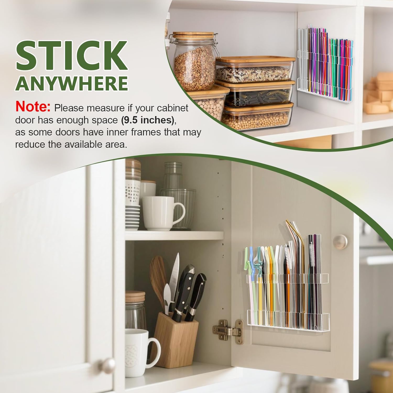 Rietjeshouder - Acrylic - 9.5 inch - Reusable - Cutlery Organizer - Storage Space - Kitchen Organizer - Super Sticky - Wall Organizer for the Cupboard — image 4