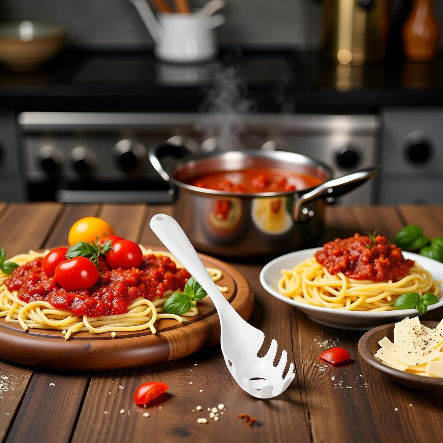 1 Pc White Pasta Fork - Teeth Spaghetti Spoon, Kitchen Noodle Fork Spoon, Spaghetti Fork Server — image 5