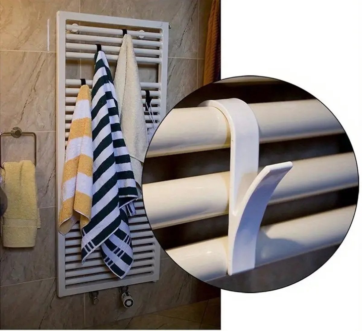 2x Towel Hook | Radiator Hook | Clothes Hook for Radiator | Towel Holder for Heated Seatbelt | White — image 3