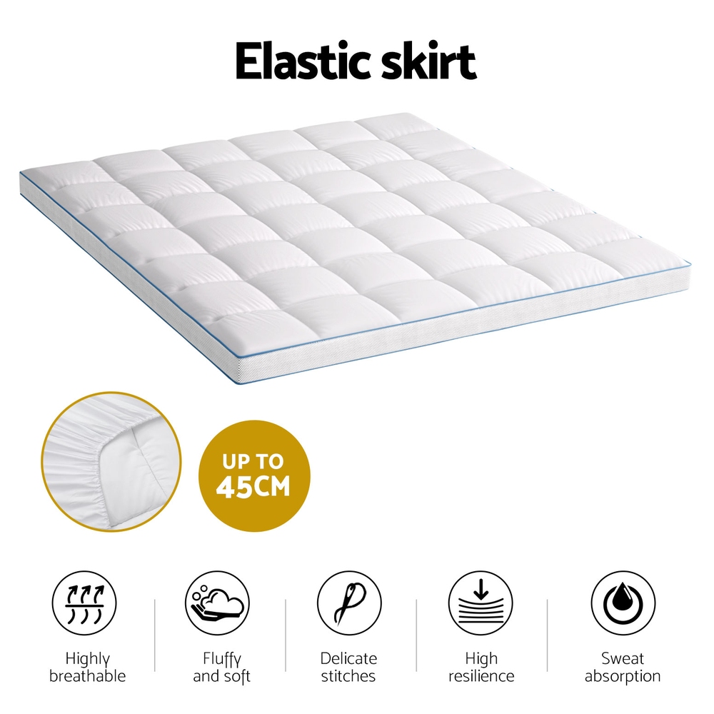 Giselle Bedding 1500GSM Bamboo Pillowtop Mattress Topper 10cm Thick Pad for Back Pain Relief, High Loft Cooling Underlay for Dorm & Guest Bed, 45cm Deep Pocket — image 5