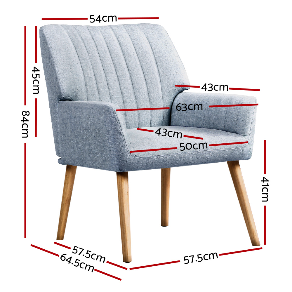Artiss 2X Armchair Fabric Blue Grey — image 2