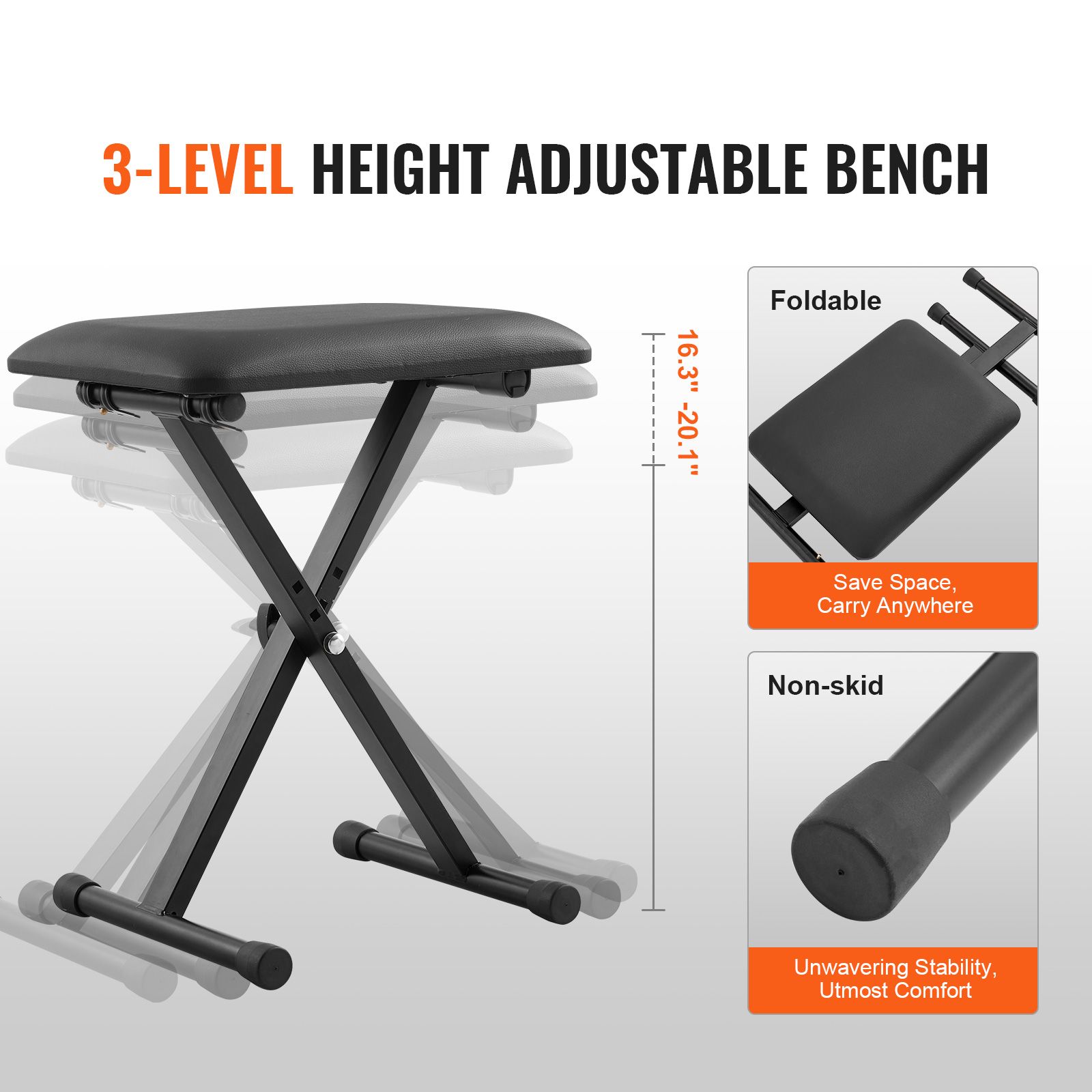 Piano Keyboard Stand and Bench Set, Z Style, Heavy-Duty Digital Piano Music Stand and Seat, 250 lbs Capacity with Adjustable Piano Bench Width Height โ image 5
