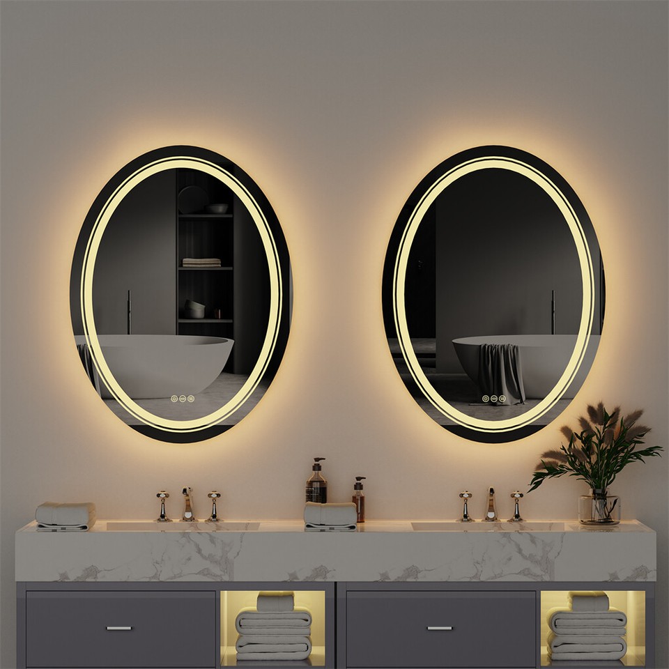 60x80cm Oval Backlit + Front LED Bathroom Mirror Dimmable Shatter-Proof Vanity Mirror — image 3