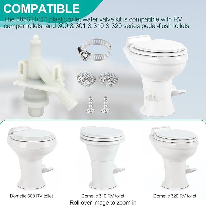 Toilet Water Valve fit Toilets, Toilet Replacement Parts for Water Valve Kit Includes Hose Clamp and Hardware kit โ image 2